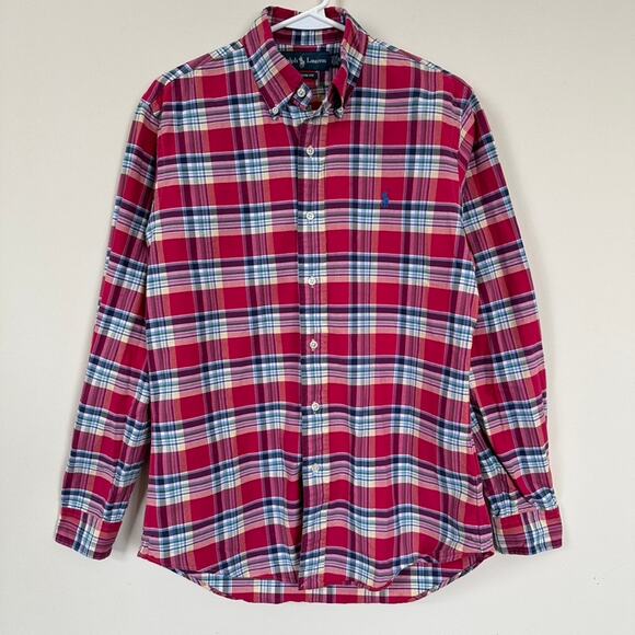 Ralph Lauren Plaid Shirt Mens SMALL Custom Fit Preppy Button Down Academic - Picture 2 of 8